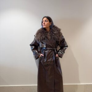 Trench ecopelle lungo marrone