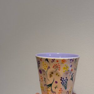 Bicchiere grande fiorato con interno lilla