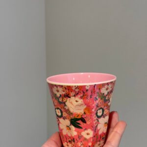 Bicchiere grande fiorato rosa