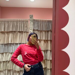 Maglia a righe con ricamo luna