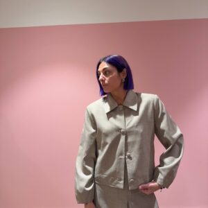 Giacca corta color sabbia melangiato