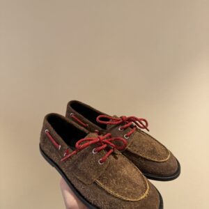 Mocassino da barca in suede hairy caramel