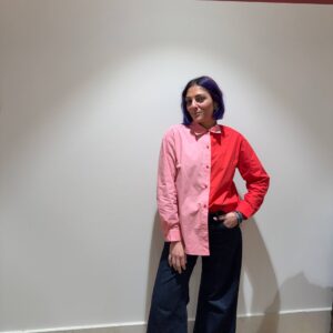 Camicia bicolor rosa e rossa