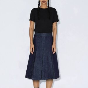 Gonna midi denim a pieghe