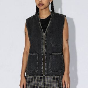 Gilet worker in denim nero