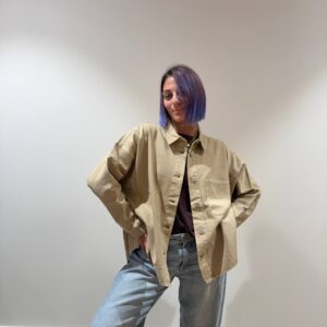 Camicia beige in cotone effetto denim