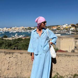 Gonna celeste con pizzo sangallo