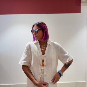 Camicia in cotone garzato color burro