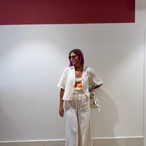 Pantalone in cotone garzato color burro