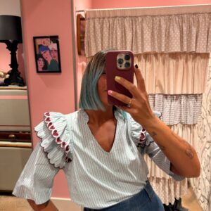 Camicia a righe mezza manica con cuori
