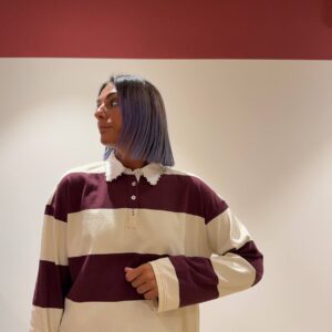 Polo a righe con perline - M
