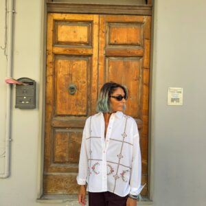 Camicia con ricami punto croce country\vintage