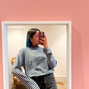 Maglia a righe marrone e celeste