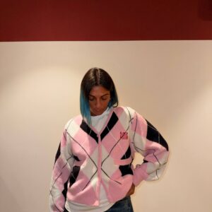 Cardigan rosa a rombi