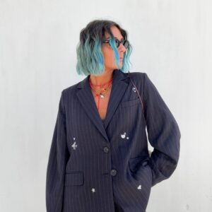 Blazer blu gessato con ricami