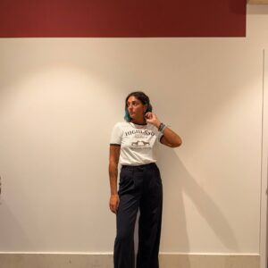 Pantalone blu gessato wide leg